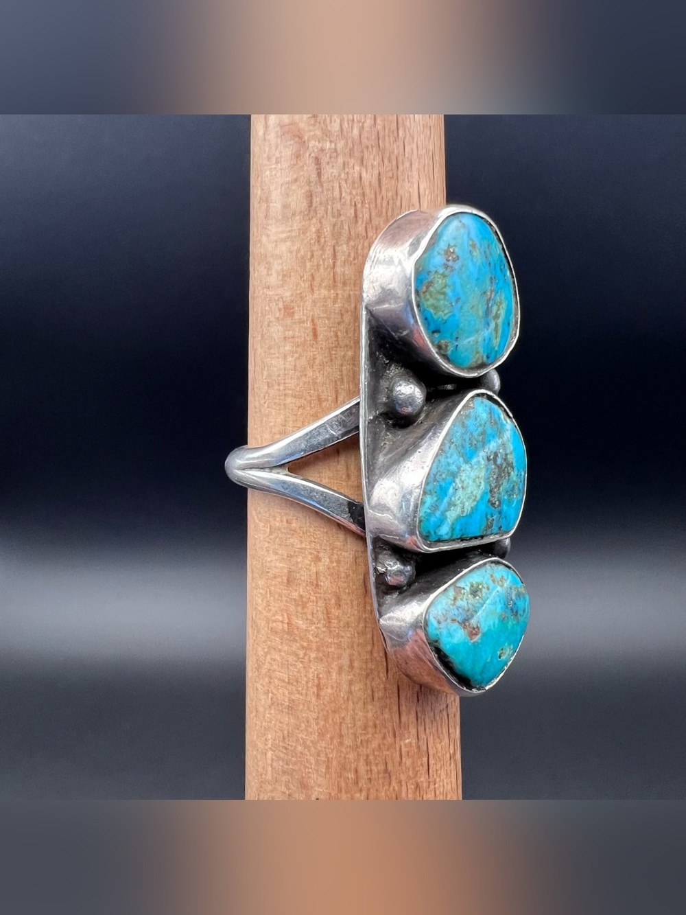 Native American 3 Turquoise Stone Ring - Picture 2 of 6
